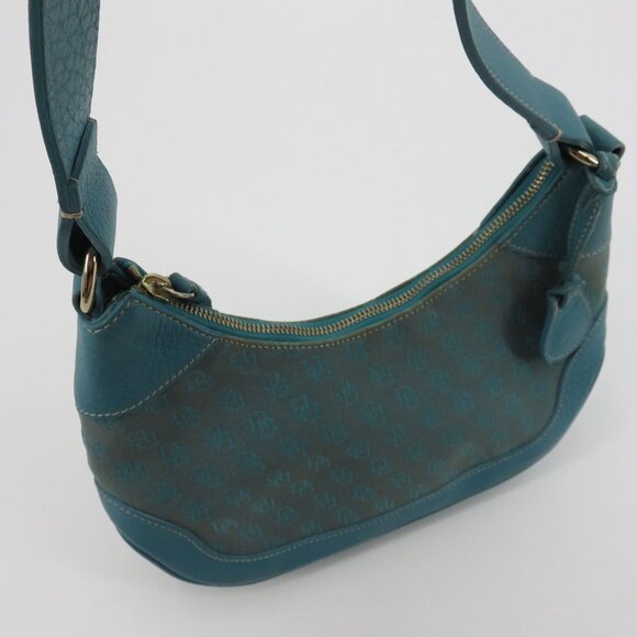 Dooney and Bourke Signature DB Logo Jacquard Hobo Shoulder Bag Blue Leather Y2K - Picture 14 of 16